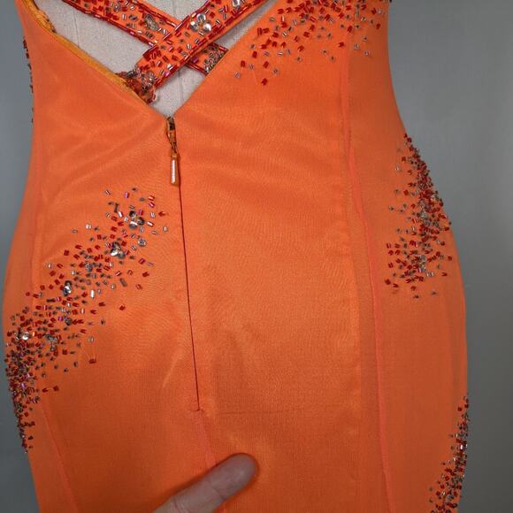 Vintage Silk Prom Dress Maxi Gown 4 Orange Y2K Ruffle Fairy Bead Slip Glam Guest - Picture 16 of 16